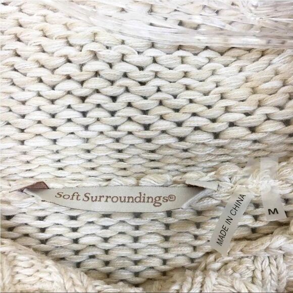 Soft Surroundings Sweater Hoodie Chunky Knit 1/4 Button Collar Cotton Cream S - Picture 5 of 11